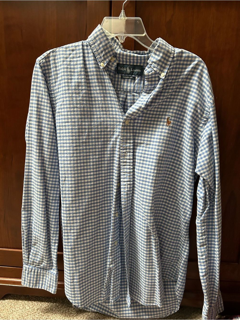Ralph Lauren Classic Fit Light Blue and White Gingham Button-Down Shirt M